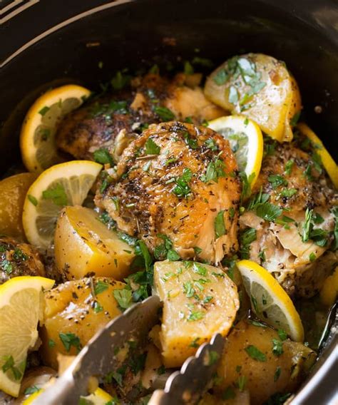 Greek Slow Cooker Lemon Chicken and Potatoes | Punchfork