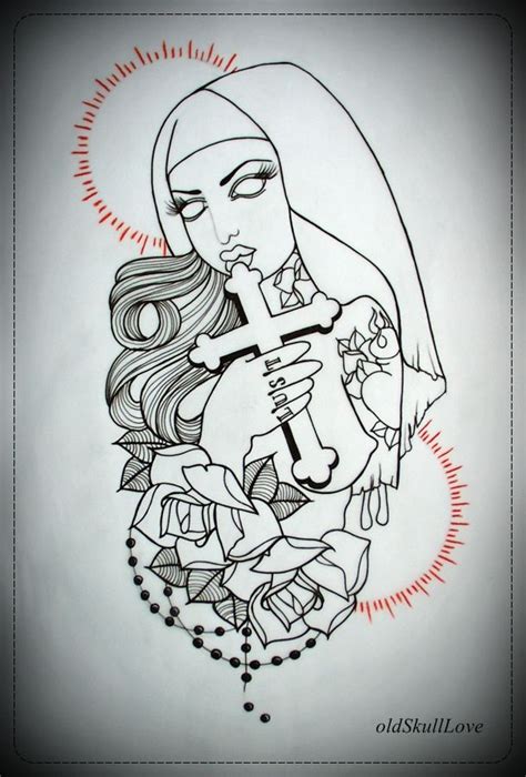 tattooed_zombie_nun_tattoo_design_outline_by_oldskulllovebymw-d5uw0y8.jpg 609×900 pixels ...