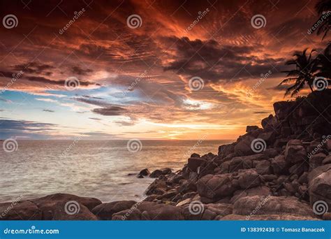 Beautiful Sunset in Unawatuna Sri Lanka. Stock Photo - Image of palm ...