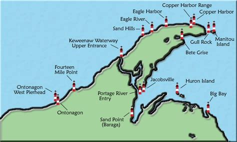 Keweenaw Peninsula, #Michigan Lighthouse Map. From Lighthouse Friends ...