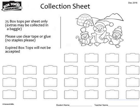 Box Tops for Education Collection Sheets