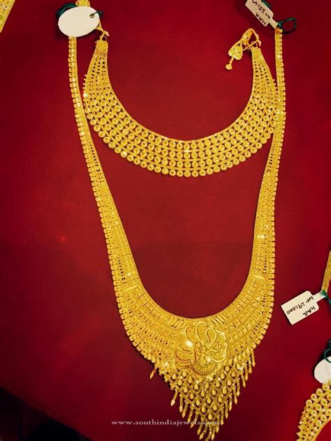 Gold Bridal Jewellery - Choker & Long Necklace ~ South India Jewels