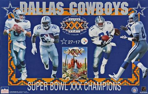 1996 Dallas Cowboys Super Bowl XXX Champs Starline Poster Emmitt Aikman ...