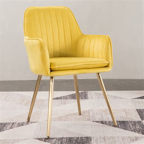 Modern Dining Chair Yellow Velvet Upholstered Dining Chairs With Arms Set of 2 - Kitchen ...