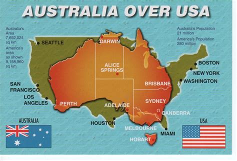 Australia over USA map with flags | 11 x 17cm | Sam P | Flickr