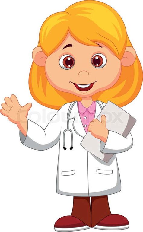 Vector illustration of Cute little female doctor cartoon waving hand | Stock Vector | Colourbox