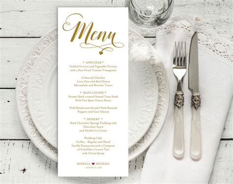 Gold Printable Menu Card Template, Editable Text, Instant Download ...