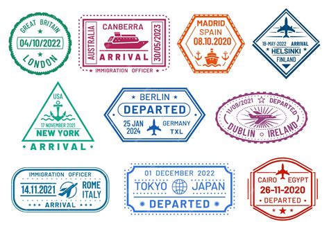 Premium Vector | Passport visa stamps, immigration border control, airport arrival and departure ...