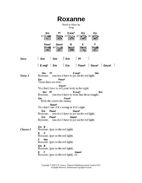 Roxanne by The Police - Guitar Chords/Lyrics - Guitar Instructor