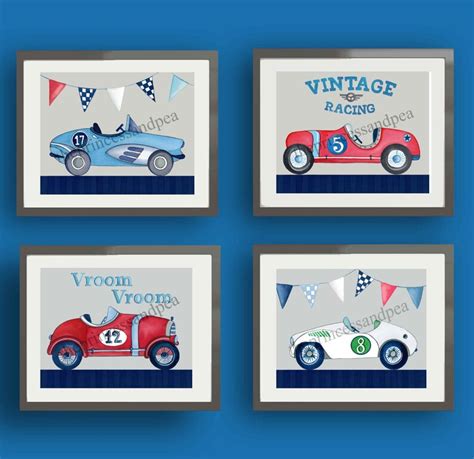 Race Car Wall Art Decor Vintage Race Cars Prints for Boy - Etsy