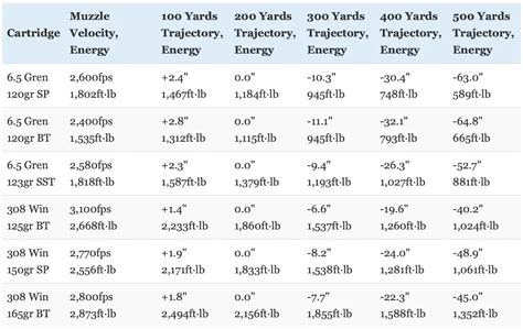 308 Ballistics Chart 1000 Yards