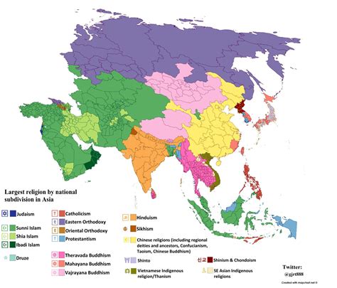 Largest religion by national subdivision in Asia : r/MapPorn