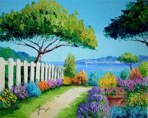 Garden near the sea Oil Paintings | Landscape paintings, Painting, Canvas painting