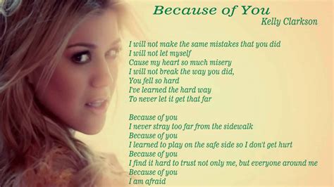 Because of You - Kelly Clarkson -(lyrics) - YouTube