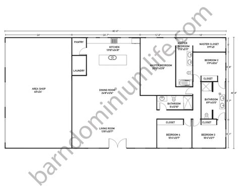 40x80 Barndominium Floor Plans with Shop