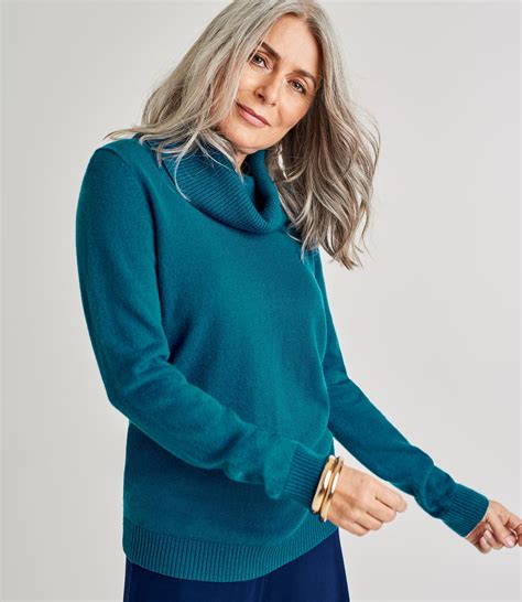 Midnight Green | Womens Cashmere Merino Long Sleeve Cowl Neck Jumper | WoolOvers UK