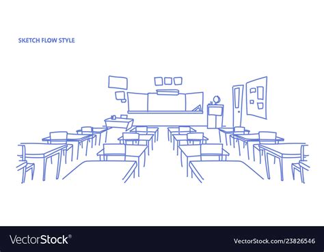 Empty school class room interior board desk sketch