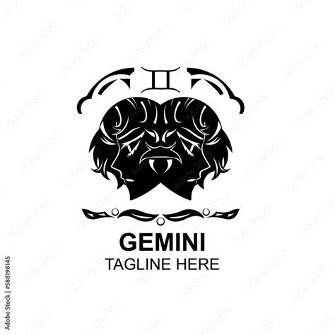 Zodiac gemini horoscope astrology logo vector in black and white ...