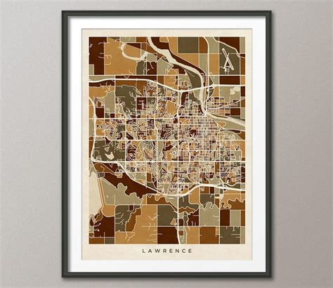 Lawrence Map, Lawrence Kansas City Map, Beige Brown Art Print 3512 - Etsy