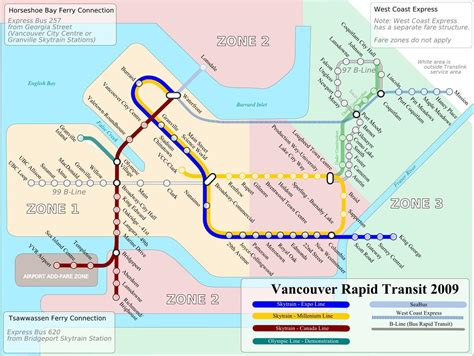 Skytrain zone map - Vancouver skytrain zone map (British Columbia - Canada)