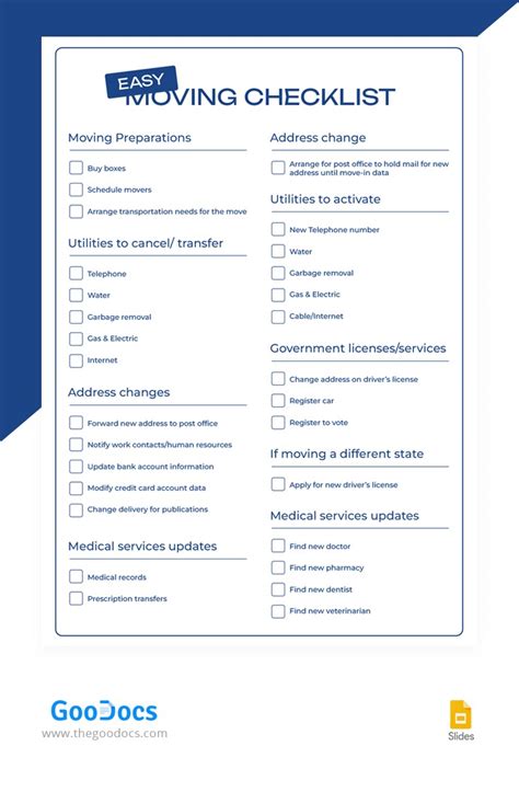 Free Easy Moving Checklist Template In Google Slides