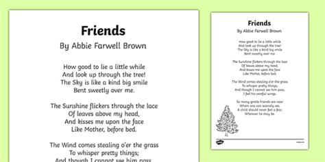 Friends by Abbie Farwell Brown Poem Print Out (teacher made)