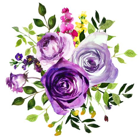 Watercolor Flowers Clipart Pink Purple Floral Bouquets Png Etsy | My ...