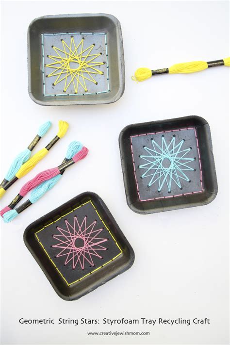 Styrofoam Tray Recycling Craft: Embroidered String Stars - creative jewish mom