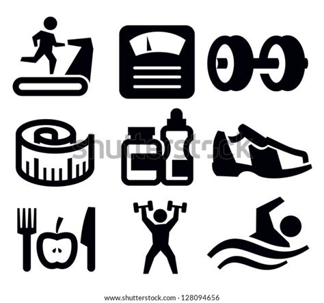 Vector Black Fitness Sport Icon Set Stock Vector (Royalty Free) 128094656