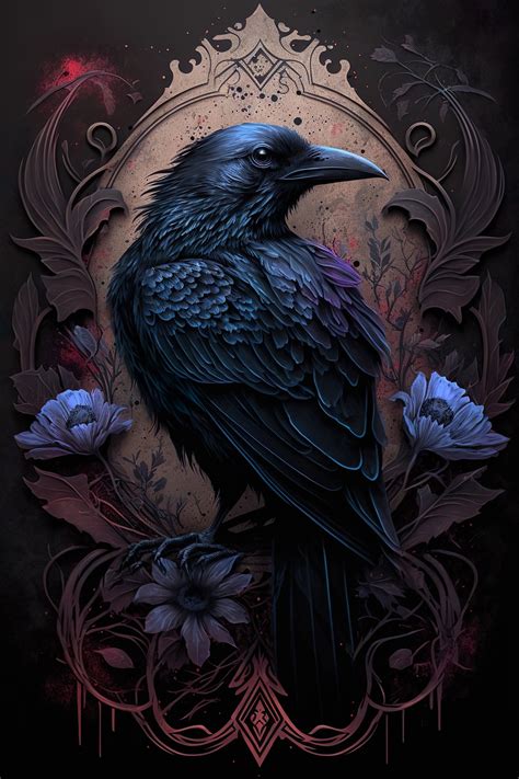 Digital Gothic Raven Print Printable Raven Wall Art Digital - Etsy