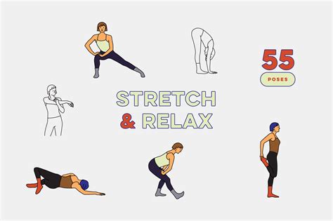 55 Stretching Poses | Illustrations ~ Creative Market