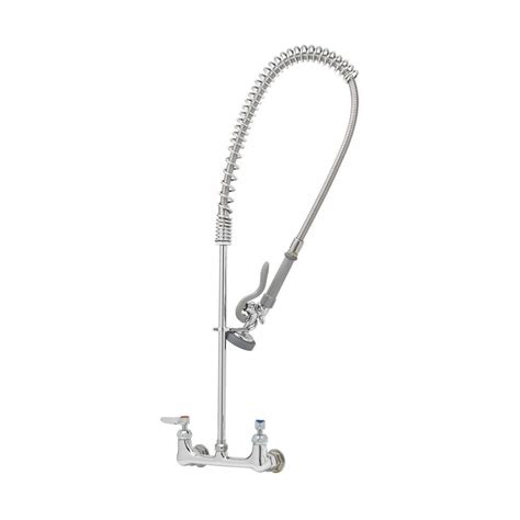 T&S Brass Pre-Rinse, Overhead Swivel Arm, Wall Mount Base, 8" Centers, Wall Bracket & Ceramas