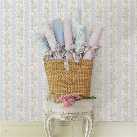 AST4171 - Blooming Heirloom Light Blue Rose Stripe Wallpaper - by A ...