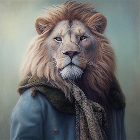 Premium AI Image | Portrait of an human lion hybrid wearing clothes mixed creature mythology ...