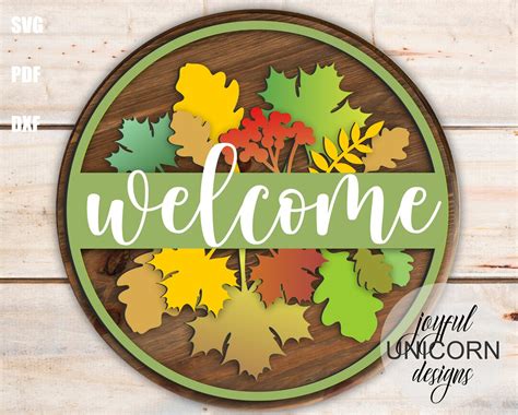 Fall Leaves Welcome Sign SVG, Fall Welcome Door Hanger SVG, Fall Round ...