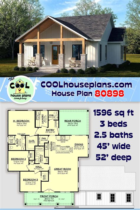 Farmhouse Style House Plan 80898 with 3 Bed, 3 Bath in 2024 | Cottage ...