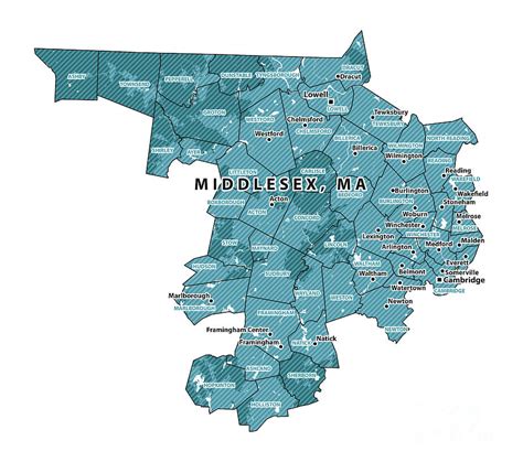 Massachusetts Middlesex County Vector Map Digital Art by Frank Ramspott - Fine Art America