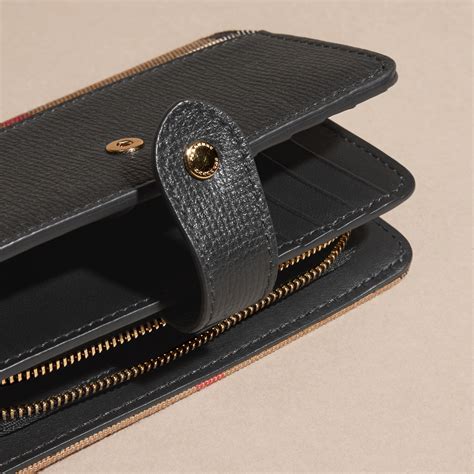 House Check and Leather Wallet in Black - Women | Burberry United States