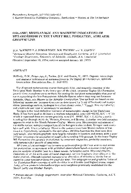 (PDF) Organic, mineralogic and magnetic indications of metamorphism in the Tapley Hill Formation ...