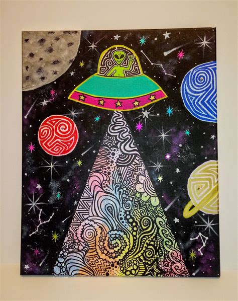 Trippy Space UFO Alien Space Themed ACRYLIC PAINTING 16x20 | Etsy