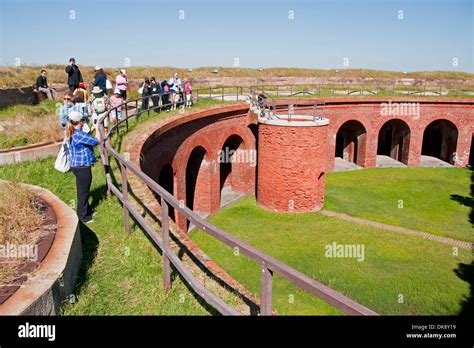 Tourists in historic Fort Massachusetts on West Ship Island of Gulf ...