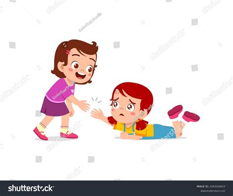 Good Little Kid Helping Friend That Stock Vector (Royalty Free) 2203220633 | Shutterstock