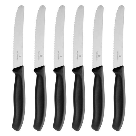 VICTORINOX STEAK KNIVES SET OF 6 ERGONOMIC SERRATED ROUND TIP BLACK ...