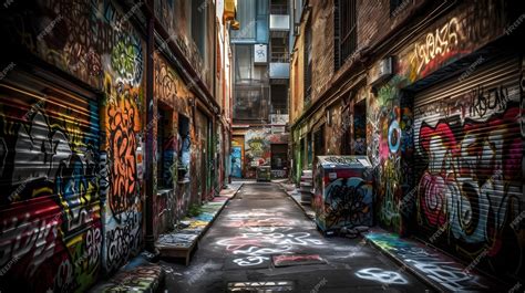 Premium AI Image | A dark alley with graffiti on the walls and the word ...