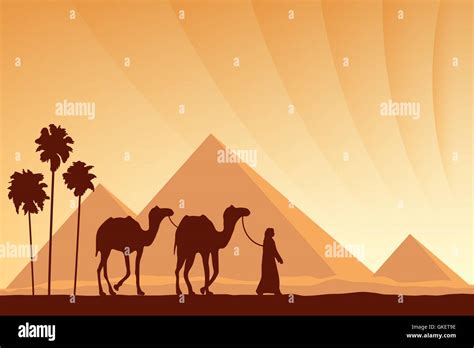 Egypt Great Pyramids with Camel caravan on sunset background Stock Vector Image & Art - Alamy