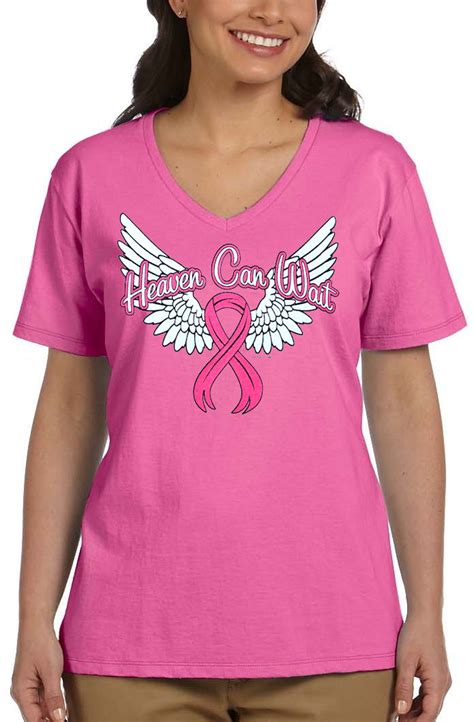 Ladies Breast Cancer Awareness Pink Ribbon Wings Dark Pink Crew or V Neck Biker T-Shirt Design ...