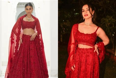 Sara Tendulkar red lehenga at Anant Ambani-Radhika Merchant pre-wedding pics