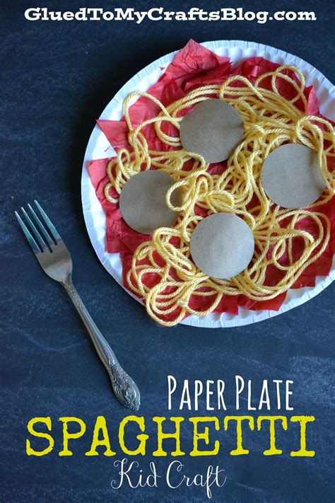 Paper Plate Spaghetti w/Yarn & Tissue Paper | Preschool food, Food crafts, Food themes