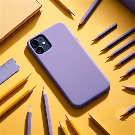 Premium AI Image | purple silicone phone case on a yellow background