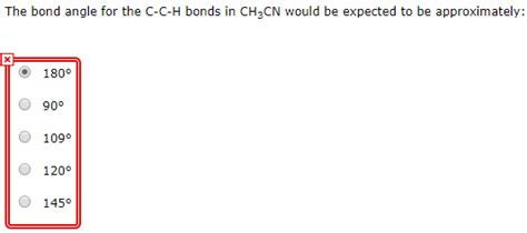 Solved The bond angle for the C-C-H bonds in CH3CN would be | Chegg.com